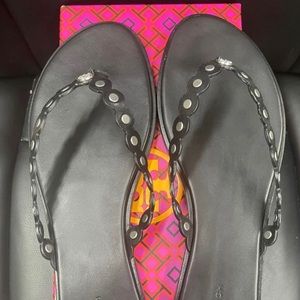 Tory Burch Benton Scalloped Thong AMIRI Calf Black size 11